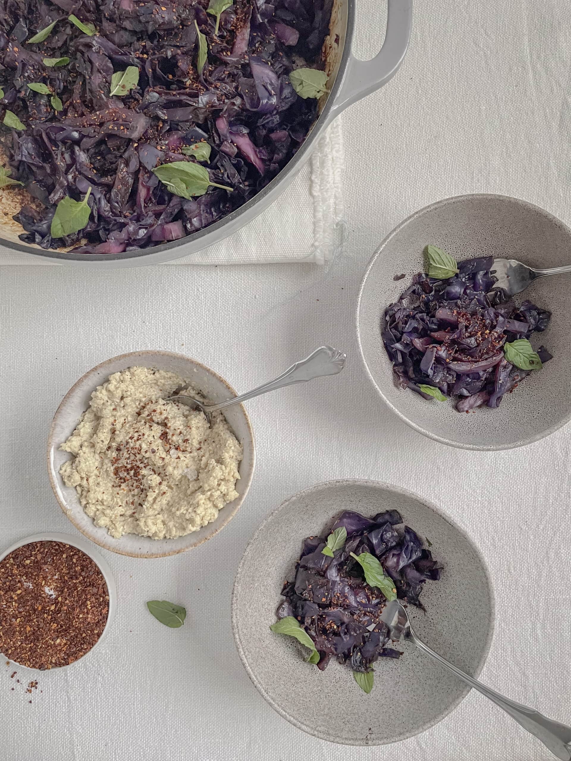 Sautéed Red Cabbage with Tahini Sauce