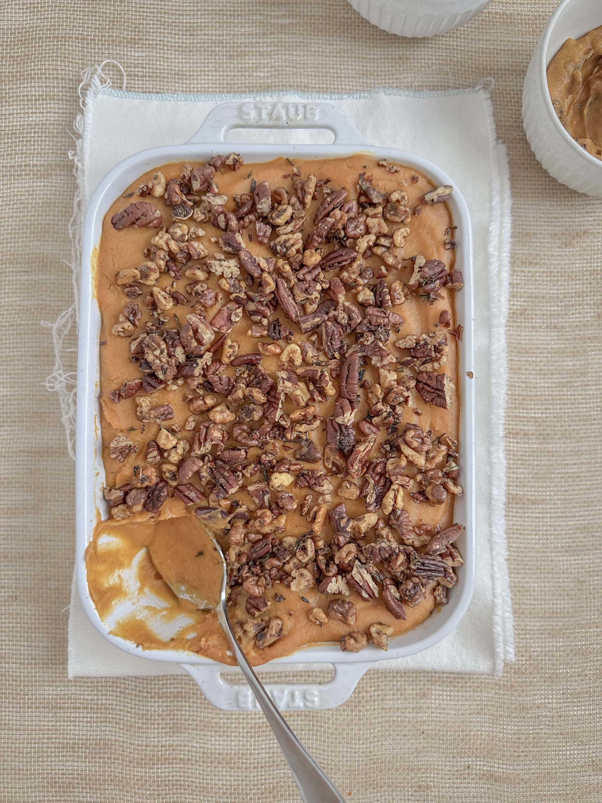 Sweet Potato Casserole with Rosemary Pecans - Amie Valpone