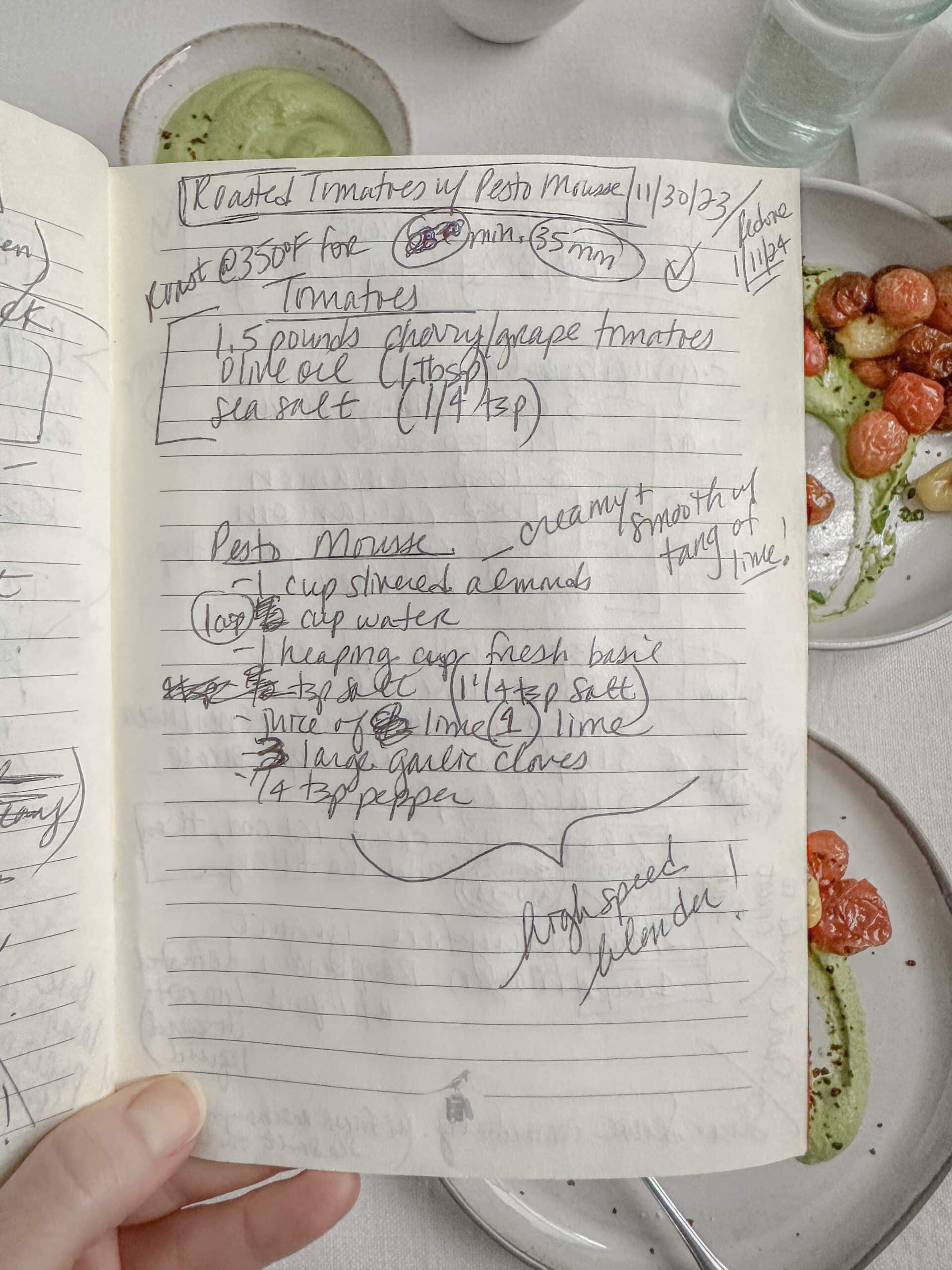roasted tomato handwritten recipe card